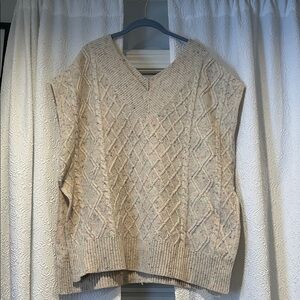 Le Lis V-Neck Cable Knit Oversized Cream Rainbow Speckled Sweater Vest Large